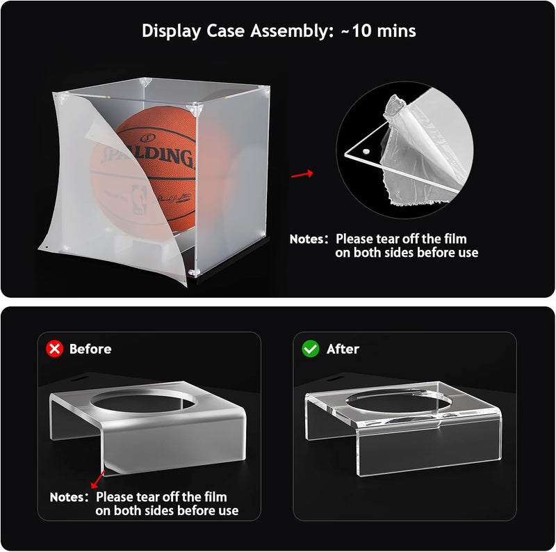 KOLIPI Basketball Display Case, Clear Acrylic Display Box for Full Size Basketball, Stand for Autographed Ball Showcasing, Watch The Video to Assemble (10.6x10.6x11.8 inch, 27x27x30 cm) - Image 4